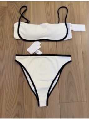 L Space Hey Girl Bikini Set Colorblock Black White XS Top Small Bottom NWT